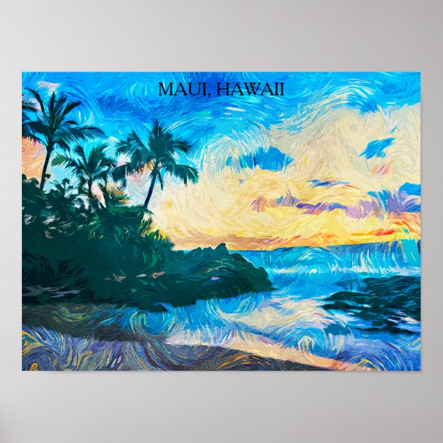 Maui Hawaii Oil Paint Illustration Trage Poster (Framsidan)