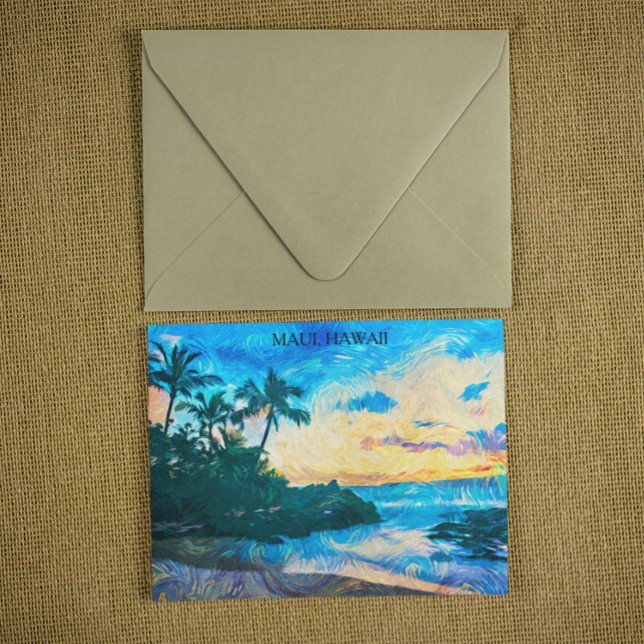 Maui Hawaii Oil Paint Illustration Trage Vykort (Maui Hawaii Oil Paint Illustration travel Postcard)