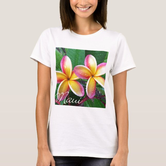 Maui Hawaii Plumeriablommor T-shirt (Framsida)