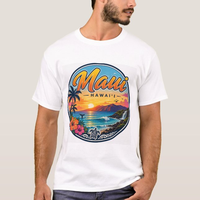 Maui Hawaii Retro Reslogotyp  T Shirt (Framsida)