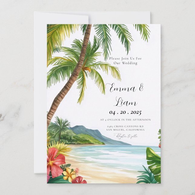 Maui Hawaii Strand Bröllopsinbjudan Inbjudningar (Framsida)
