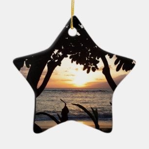 Maui Hawaii strandsolnedgång Julgransprydnad Keramik