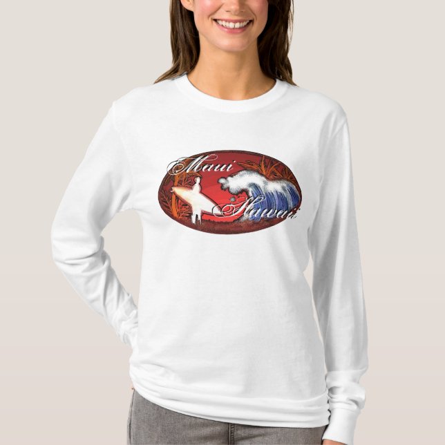 Maui Hawaii surfer vinkarare dam strand art hoodie T-shirt (Framsida)