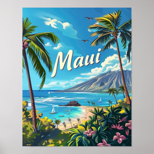 Maui Hawaii Travel Poster Art Print Poster (Framsidan)