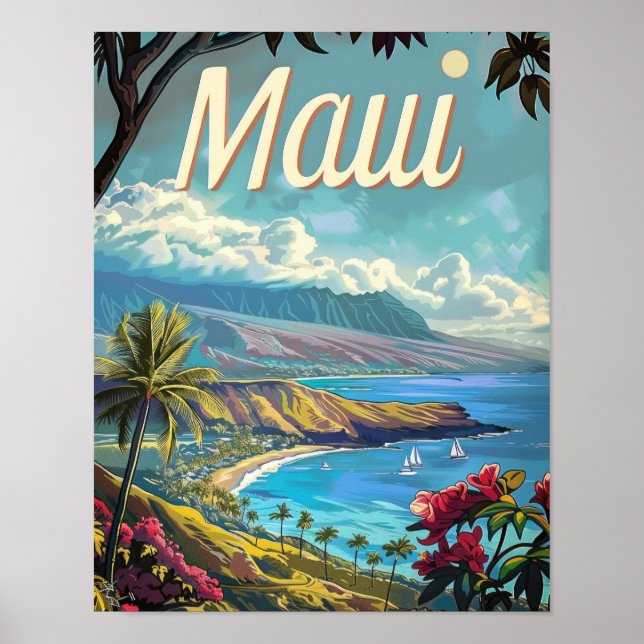 Maui Hawaii Travel Poster Art Print Poster (Framsidan)