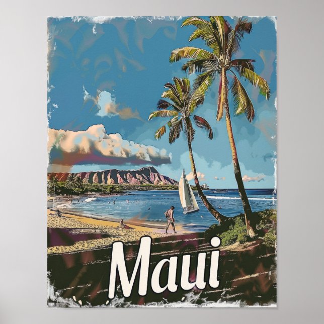 Maui Hawaii Travel Poster Art Print Poster (Framsidan)