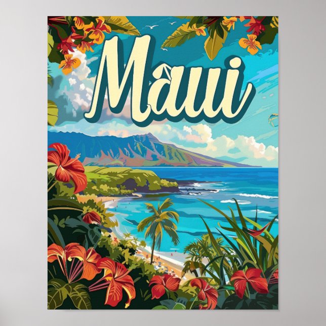 Maui Hawaii Travel Poster Art Print Poster (Framsidan)