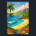 Maui Hawaii Tropical Coastline Vintage Travel Art Poster<br><div class="desc">Bring the serenity of the Hawaiian coast into your home with this breathtaking Maui travel poster. This piece of wall art uses a lush, painterly style to depict golden sands, volcanic cliffs, and the deep blue sea of the islands. The vibrant, warm palette and majestic perspective make it a sophisticated...</div>