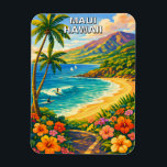 Maui Hawaii Tropical Coastline Vintage Travel Magnet<br><div class="desc">Bring a touch of the islands to your home with this vibrant Maui, Hawaii magnet. Featuring a classic vintage-style illustration of a sun-kissed Hawaiian beach and lush tropical flora, this design captures the essence of paradise. It is a perfect small keepsake to remember your tropical getaway or to add a...</div>