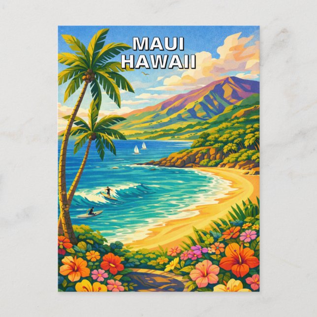 Maui Hawaii Tropical Coastline Vintage Travel Vykort (Framsida)