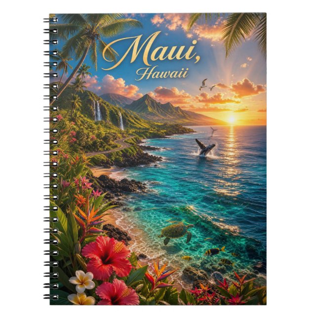 Maui Hawaii Tropisk kustlinje Reseskylt Anteckningsbok (Framsidan)