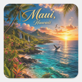 Maui Hawaii Tropisk kustlinje Reseskylt Fyrkantigt Klistermärke