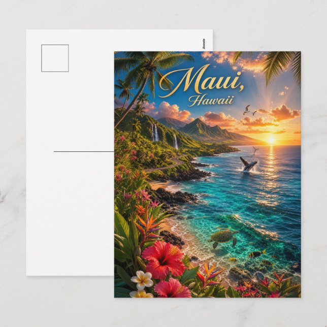 Maui Hawaii Tropisk kustlinje Reseskylt Helg Vykort (Fram/baksida)