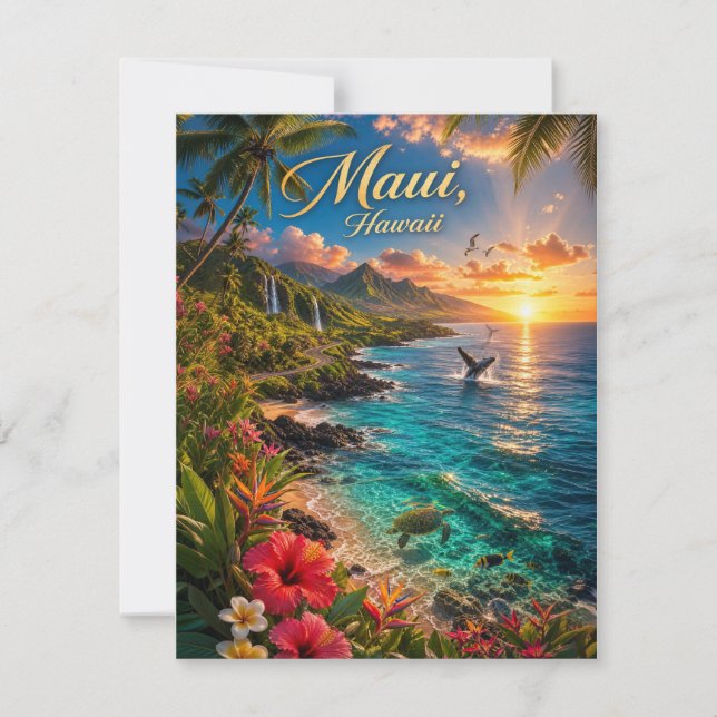 Maui Hawaii Tropisk kustlinje Reseskylt OSA Kort (Framsida)