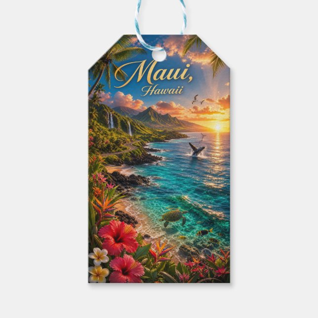 Maui Hawaii Tropisk kustlinje Reseskylt Presentetikett (Framsidan)