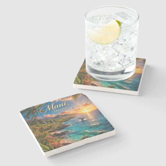 Maui Hawaii Tropisk kustlinje Reseskylt Stenunderlägg (Sidan)