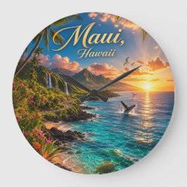 Maui Hawaii Tropisk kustlinje Reseskylt Stor Klocka