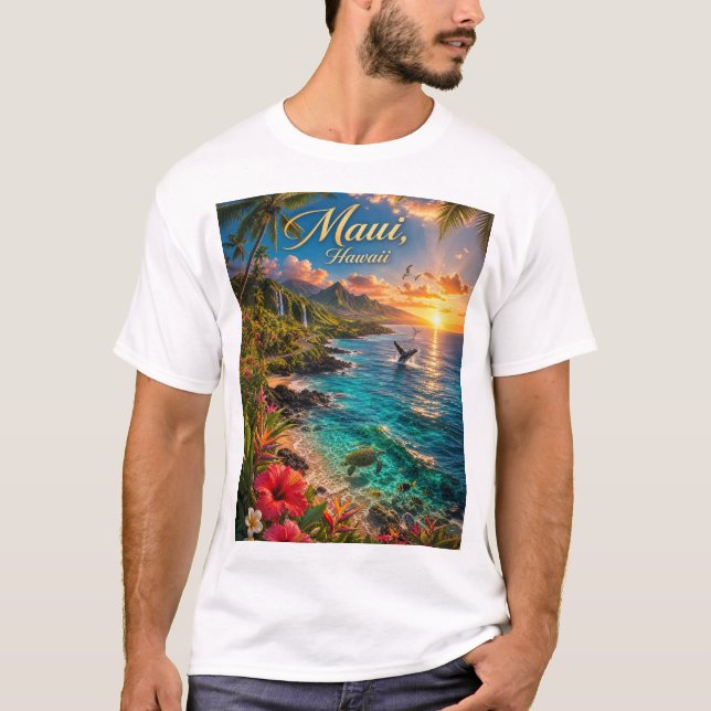 Maui Hawaii Tropisk kustlinje Reseskylt T Shirt (Framsida)