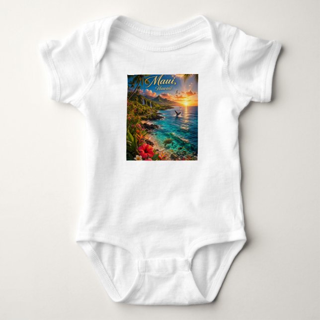 Maui Hawaii Tropisk kustlinje Reseskylt T Shirt (Framsida)