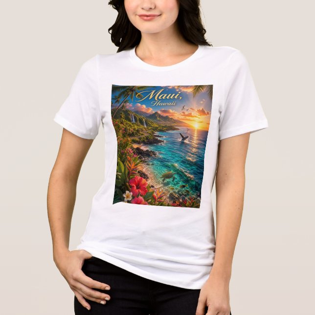 Maui Hawaii Tropisk kustlinje Reseskylt T Shirt (Framsida)