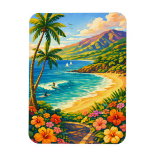 Maui Hawaii Tropisk Kustlinje Retro Resa Magnet