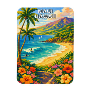 Maui Hawaii Tropisk Kustlinje Vintage Resa Magnet
