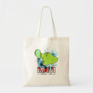 Maui Hawaii USA Karta med Ocean Vatten Stänk Tygkasse