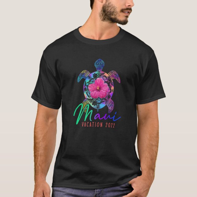 Maui Hawaii Vacation 2022 Sea Turtle Flower Tropik T Shirt (Framsida)