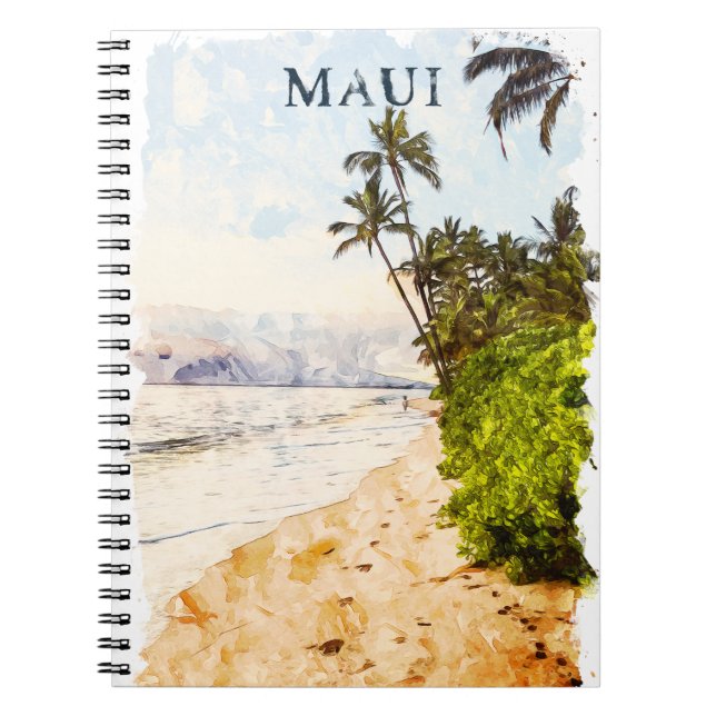 Maui Hawaii Watercolor Illustration-resa Anteckningsbok (Framsidan)