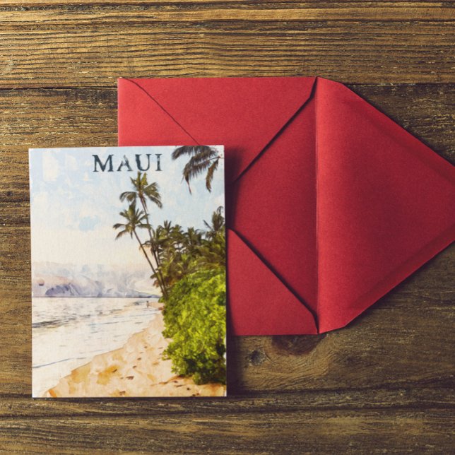 Maui Hawaii Watercolor Illustration-resa Vykort (Maui Watercolor Beach Palm Trees Postcard)