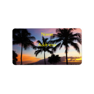 Maui Hawaiian Sunset Handflatan Träd Adressetikett