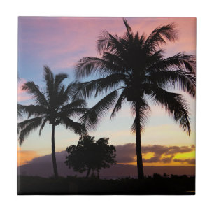Maui Hawaiian Sunset Handflatan Träd Kakelplatta