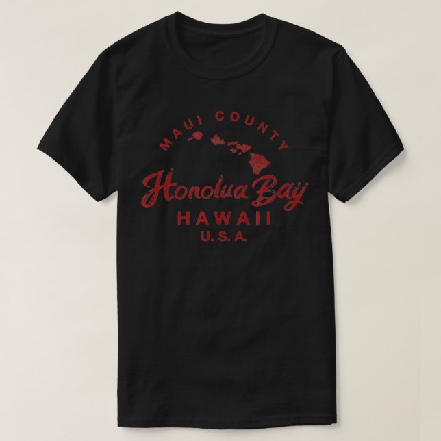 Maui Honolua Bay Hawaii Islands Karta Hawaiian Vin T Shirt (Design framsida)