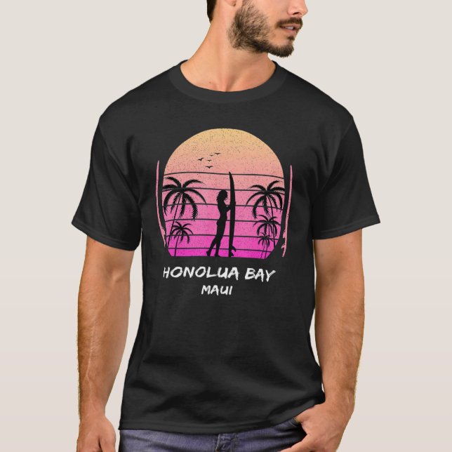 Maui Honolua Bay Surfing Palms Waves Ocean Aloha H T Shirt (Framsida)