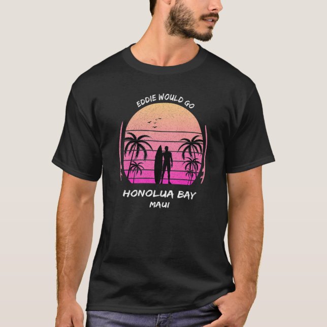 Maui Honolua Bay Waves Surfing Palms Ocean Aloha H T Shirt (Framsida)