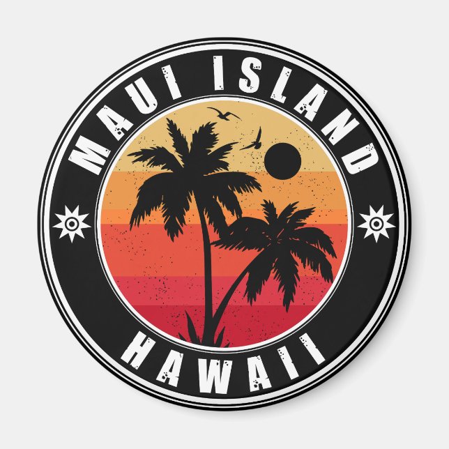 Maui Island Hawaii Retro Handflatan Träd 60-tal So Magnet (Framsidan)