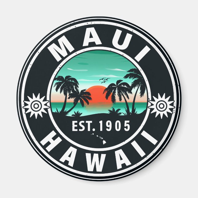 Maui Island Hawaii Retro Sunset Souvenirs 60 Magnet (Framsidan)