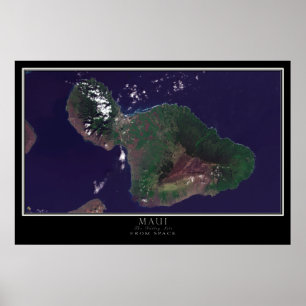 Maui Island Hawaii Satellite Poster Karta