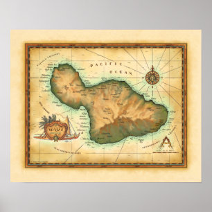Maui karta av de hawaianska öarna poster