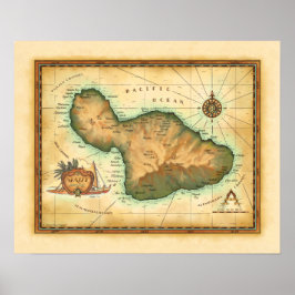 Maui Karta på Hawaiianska öarna Poster