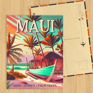 Maui ö Hawaii tropiska solnedgången handflatan trä Vykort