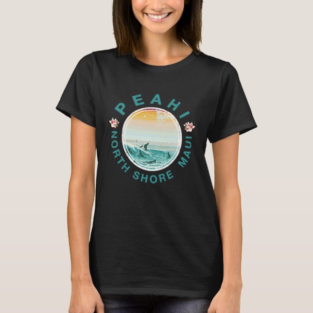 Maui Peahi Surfing Hawaiian Retro T Shirt (Framsida)