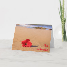 Maui Red Hibiscus om Beach-julen Kort