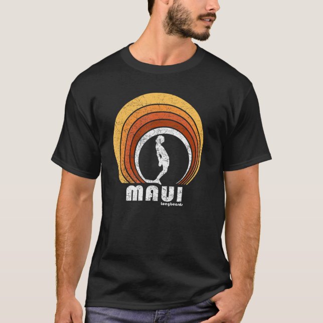 Maui Retro Long Board Surfa T Shirt (Framsida)