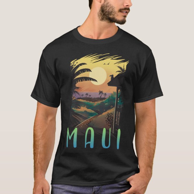 Maui Retro Sunset Aloha Hawaiian Vacation Summer H T Shirt (Framsida)