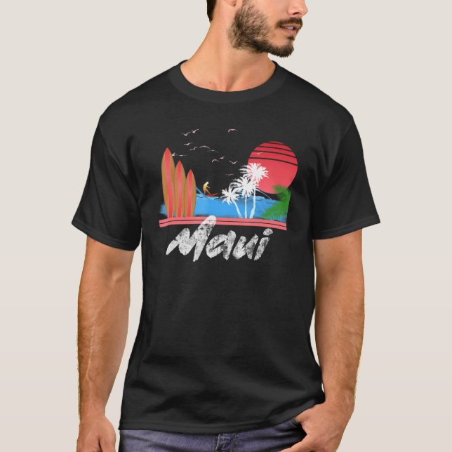 Maui Retro Surfa Hawaii Surfing Design Clothes T Shirt (Framsida)
