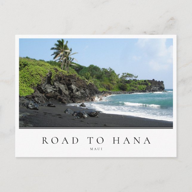 Maui Road till Hana Black sand strand, Hawaii Vykort (Framsida)