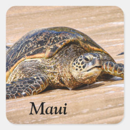 Maui Sea Turtle på ett stranddekalk Fyrkantigt Klistermärke