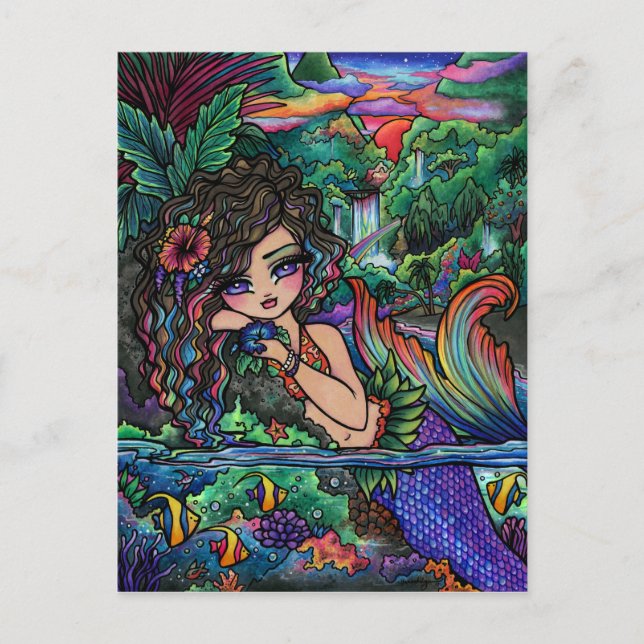 Maui Sjöjungfru Hawaiian Girl Fantasy Art Postcard Vykort (Framsida)