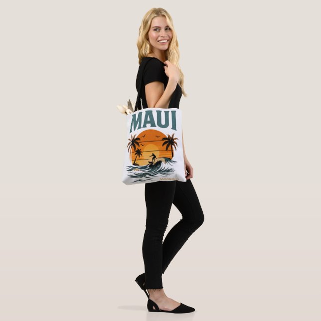 Maui Surf Vibes – Retro Hawaii Solnedgångsdesign Tygkasse (På modell)